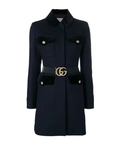 Gucci Lapel Logo Coat In Black