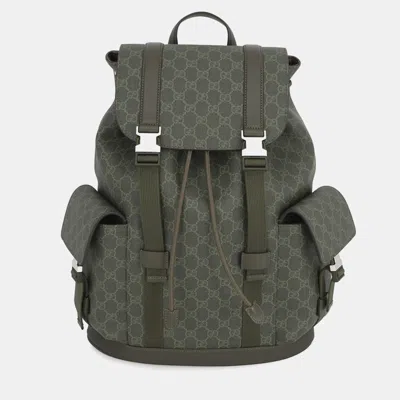 Pre-owned Gucci Large Backpack Gg Supreme Handbag In Green