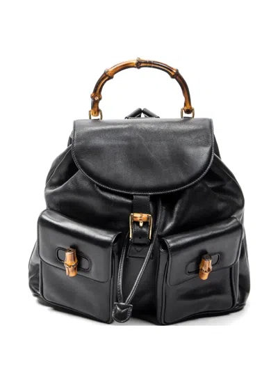 Pre-owned Gucci Large Bamboo Backpack In Black