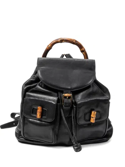 Pre-owned Gucci Large Bamboo Backpack In Black