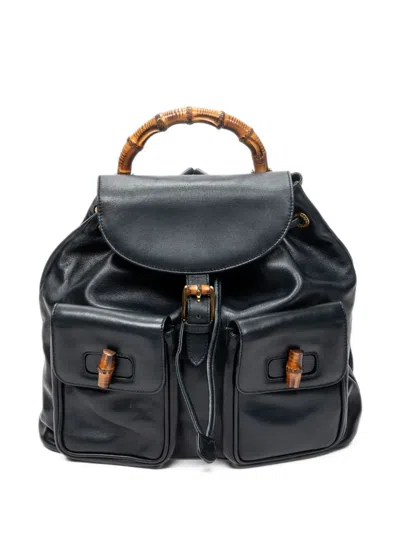 Pre-owned Gucci Large Bamboo Backpack In Black