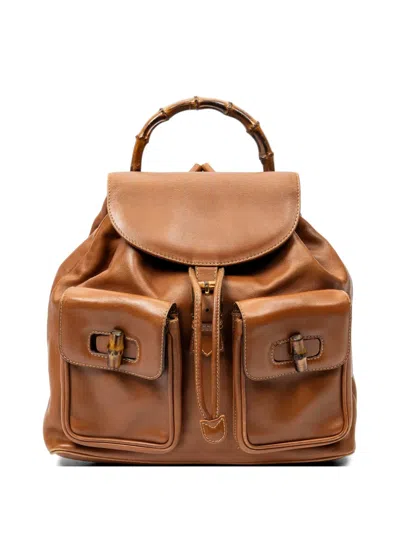 Pre-owned Gucci Large Bamboo Backpack In Brown