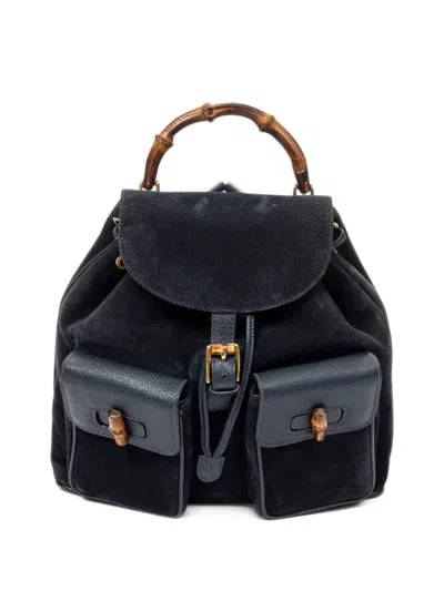 Pre-owned Gucci Large Bamboo Buckle Backpack In Black