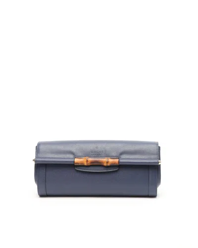 Gucci Large Bamboo Clutch Bag In Blue