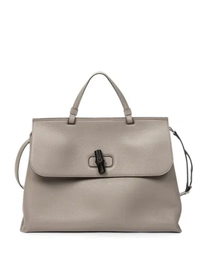 Pre-owned Gucci Large Bamboo Daily Tote Bag In Grey