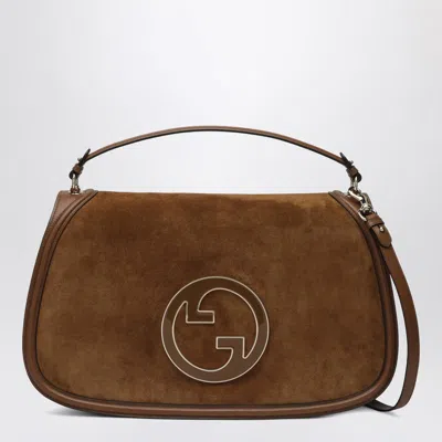 Gucci Large Structured Suede Handbag With Top Handle In Brown