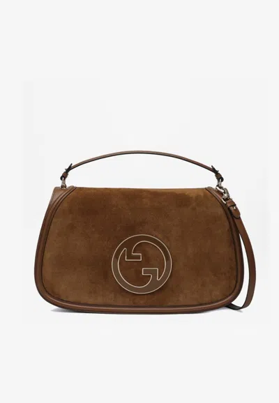 Gucci Large Blondie Suede Crossbody Bag In Brown
