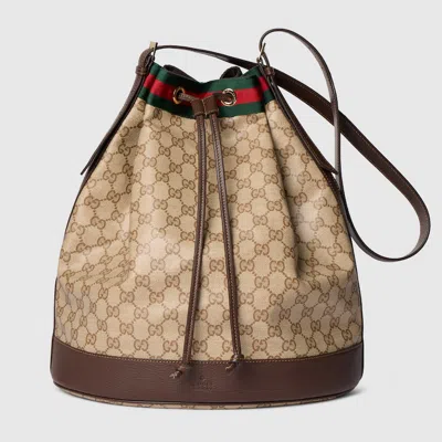 Gucci Large Bucket Bag With Web In Neutral