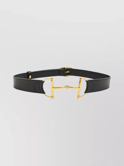 Gucci Large Buckle Leather Belt In Black