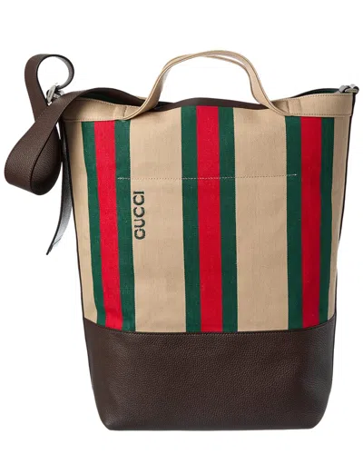 Gucci Large Canvas & Leather Tote In Pattern