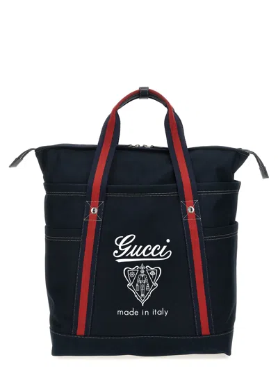 Gucci Large Coat Of Arms Shopping Tote Bag Blue In Black