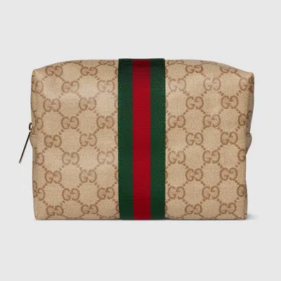 Gucci Large Cosmetic Case With Web In Brown
