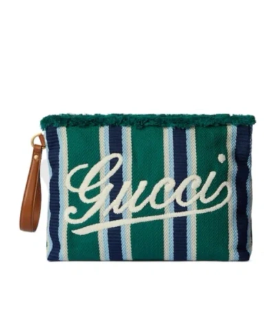 Gucci Large Embroidered Canvas Pouch