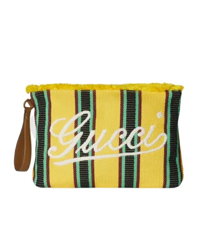 Gucci Large Embroidered Canvas Pouch