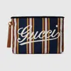Gucci Large Embroidered Canvas Pouch In Blue