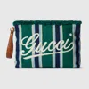 Gucci Large Embroidered Canvas Pouch In Green