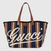 Gucci Embroidered Medium Canvas Tote Bag In Blue