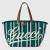 Gucci Medium Embroidered Canvas Tote Bag In Green
