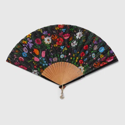 Gucci Large Flora Print Fan In Black