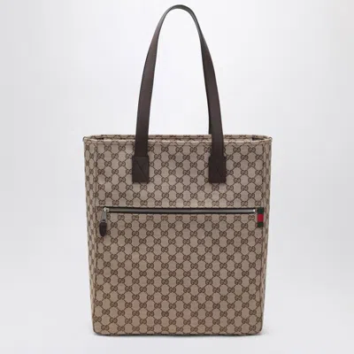 Gucci Large Gg Beige Fabric Shopping Bag In Brown