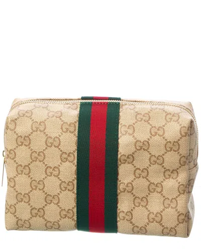 Gucci Large Gg Coated Canvas & Leather Cosmetic Case In Brown