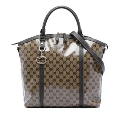 Pre-owned Gucci Large Gg Crystal Charm Dome Satchel In White