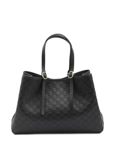Gucci Black Leather Large Gg Emblem Shopping Bag