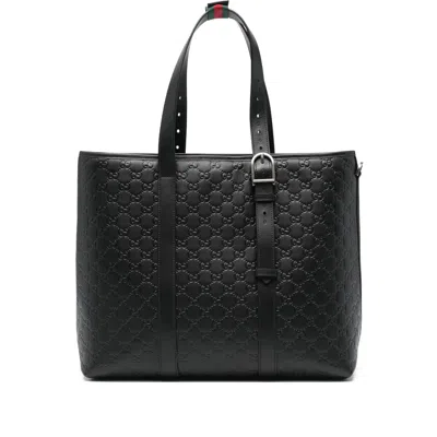 Gucci Large Gg Emblem Tote Bag In Black