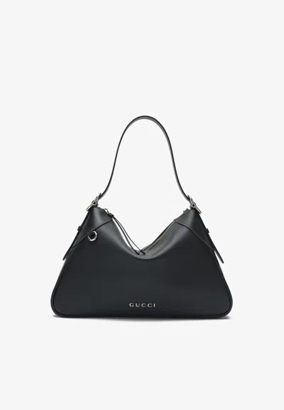Gucci Large Gg Embossed Leather Tote Bag In Black