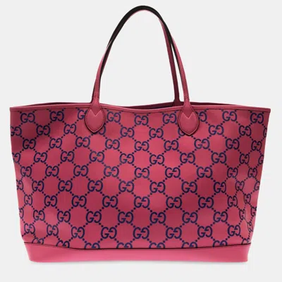Pre-owned Gucci Large Gg Embossed Tote In Pink