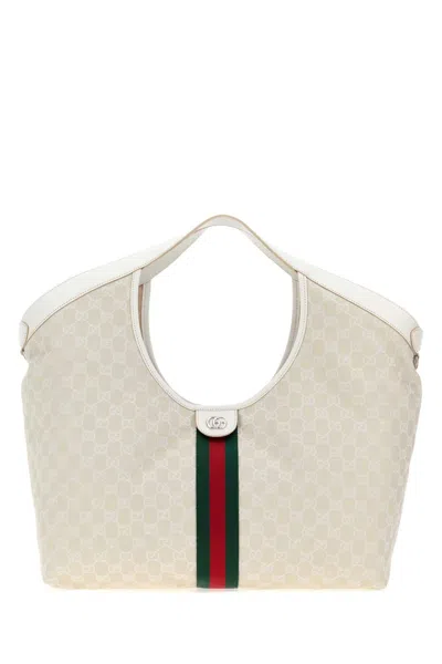Gucci Large Gg Fabric Shopping Handbag In Metallic