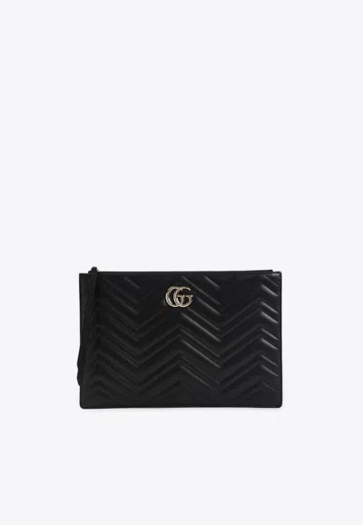 Gucci Large Gg Mormont Leather Pouch In Black