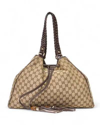 Gucci Large Gg Supreme Bamboo Shopper In Brown In Neutral