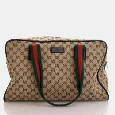 Pre-owned Gucci Large Gg Supreme Web Collapsible Carry On Duffle In Sand