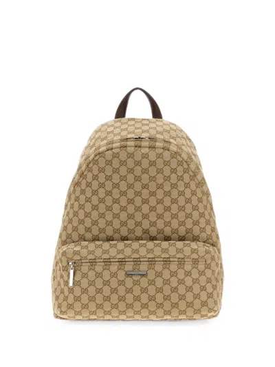 Gucci Large Gg Tag Monogram Backpack In Brown