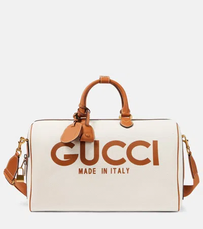 Gucci Large Logo Canvas Duffel Bag In Beige