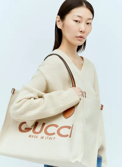 Gucci Large Canvas Tote Bag In Cream