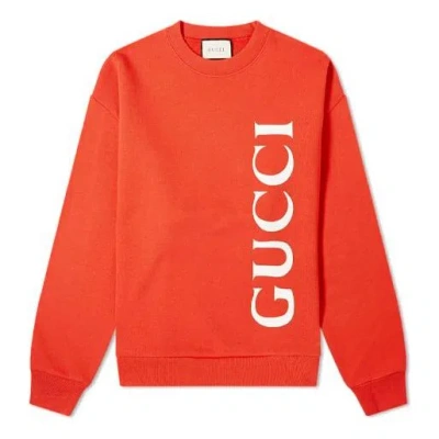 Gucci Large Logo Pure Cotton Round Neck Brick Red | ModeSens