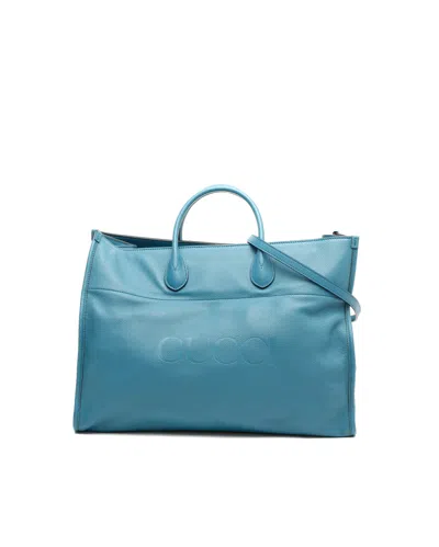 Gucci Large Logo Tote Bag In Blue