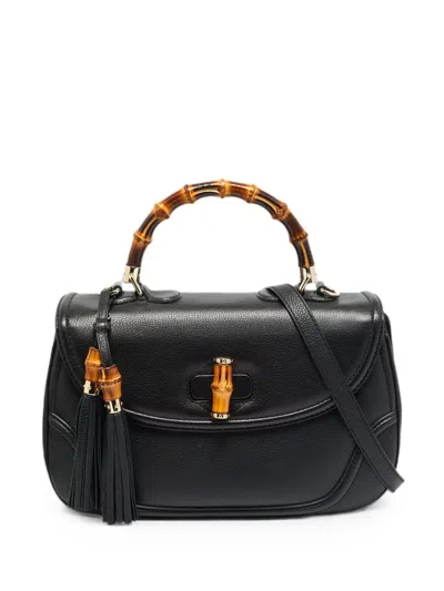 Pre-owned Gucci Large New Bamboo Tassel-detail Tote Bag In Black