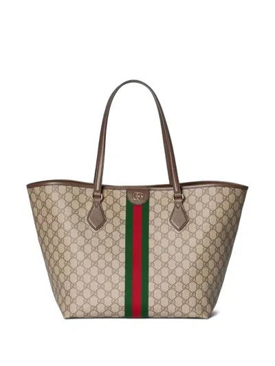Gucci Large Ophidia Tote Bag In Brown