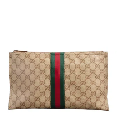 Gucci Large Pouch With Web In Brown