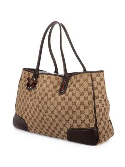 Pre-owned Gucci Large Princy Web-detail Tote Bag In Neutrals