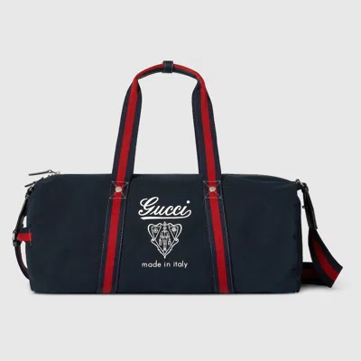 Gucci Large Printed Canvas Duffle Bag In Blue