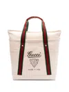 Gucci Men Canvas Shopping Bag With Web Details In White