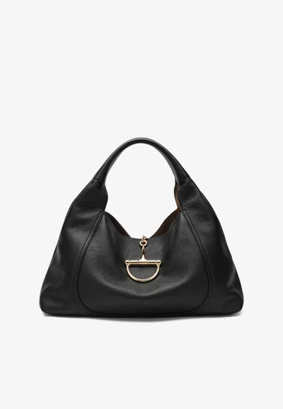 Gucci Large Softbit Grained Leather Shoulder Bag In Black