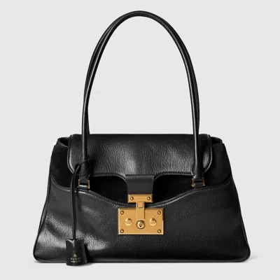 Gucci Large Tote Bag With Lock In Black