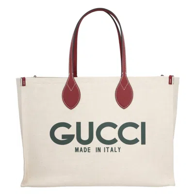 Gucci Large Tote Bag With Print Green In Neutral