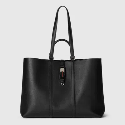 Gucci Large Tote Bag With Web In Black