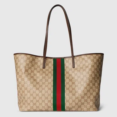 Gucci Large Tote Bag With Web In Neutral